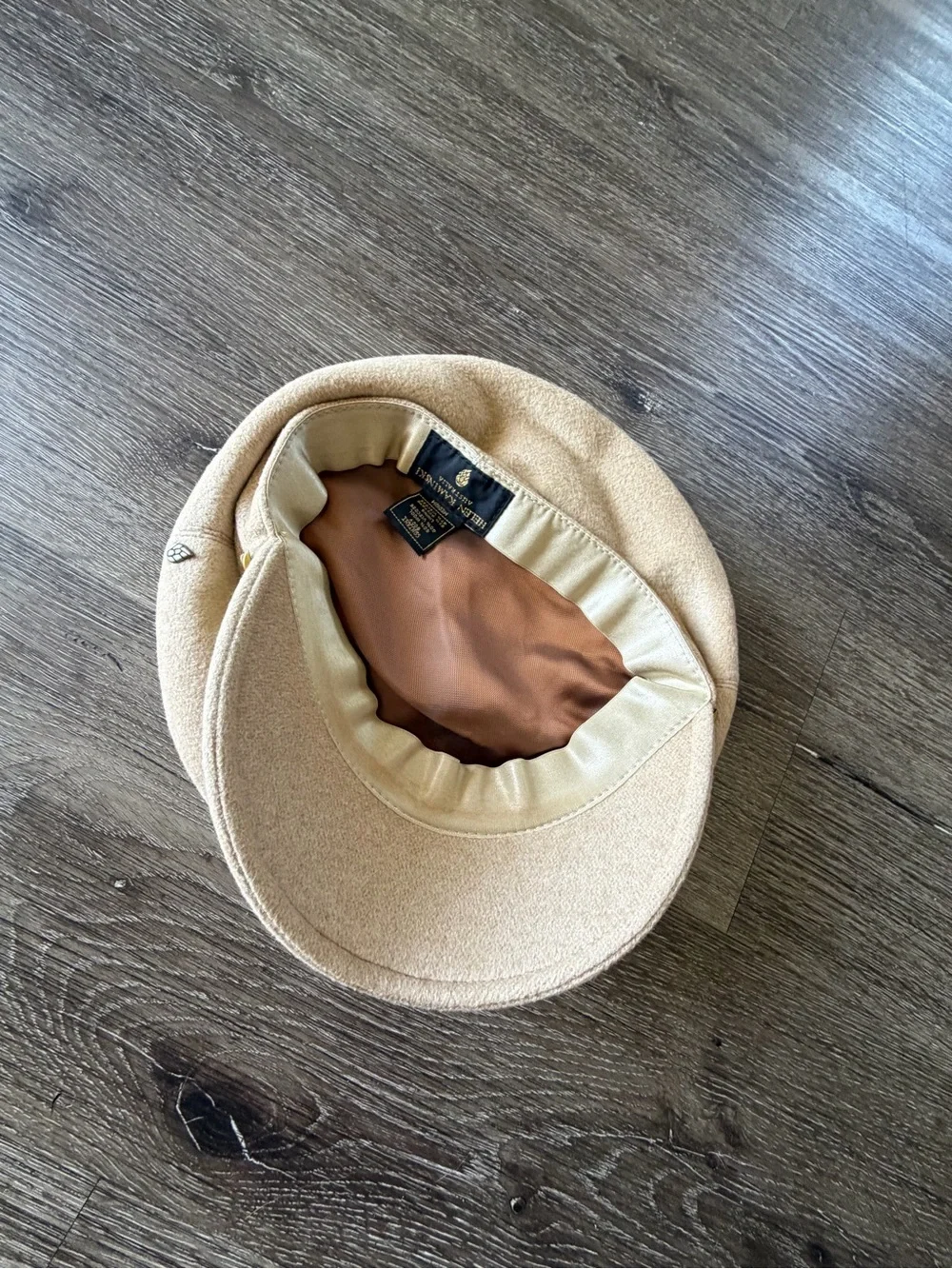 Helen Kaminski Beige Wool Blend Cap with Gold Chain Trim